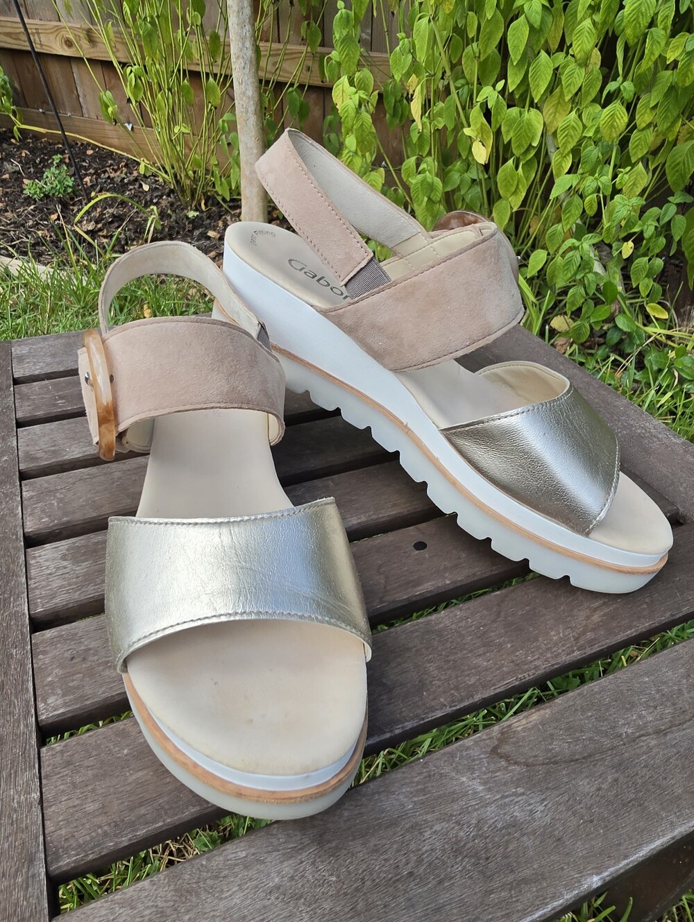 Gabor Buckle Platform Wedge Sandals 7.5
